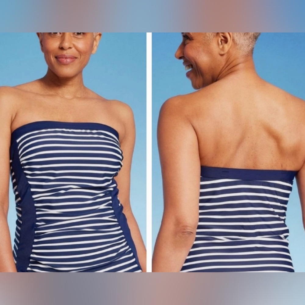 Lands' End Blue and White Tankini Top Swimsuit, Nautical Stripes NWT, XL (18)